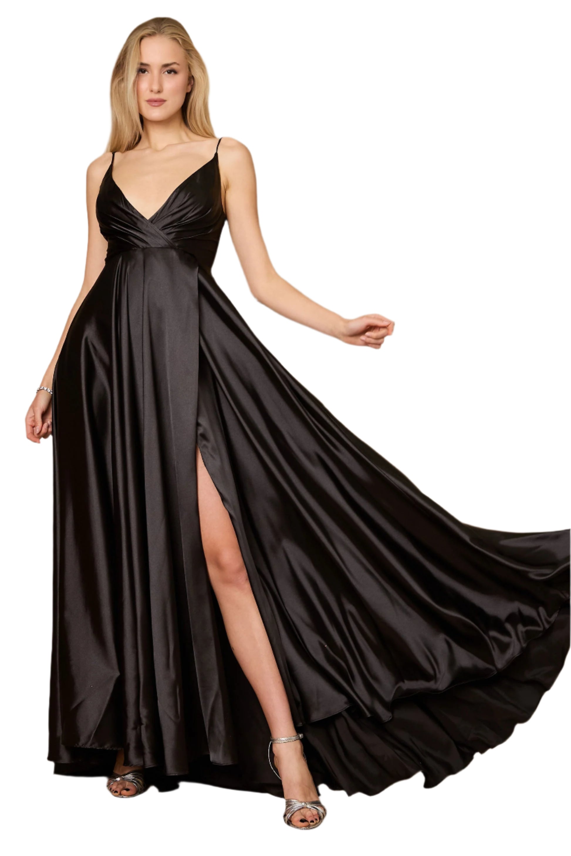 Dylan and Davids Full-Length Flowy Satin Formal Gown Prom Party Dress-4